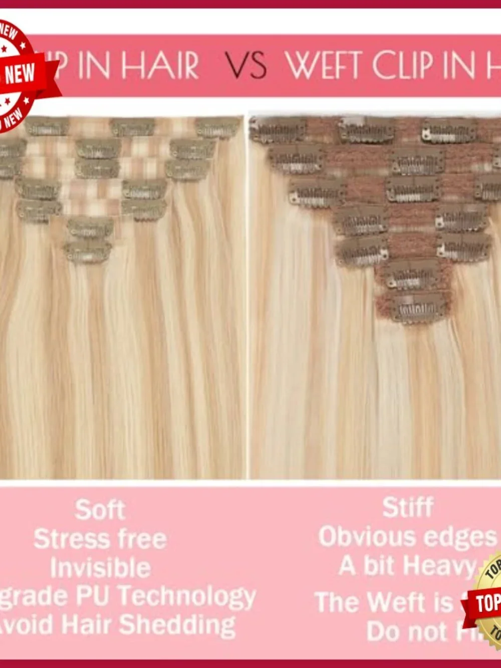 Seamless Clip-In Human Hair Extensions 14 Inch 7 Pieces 110g